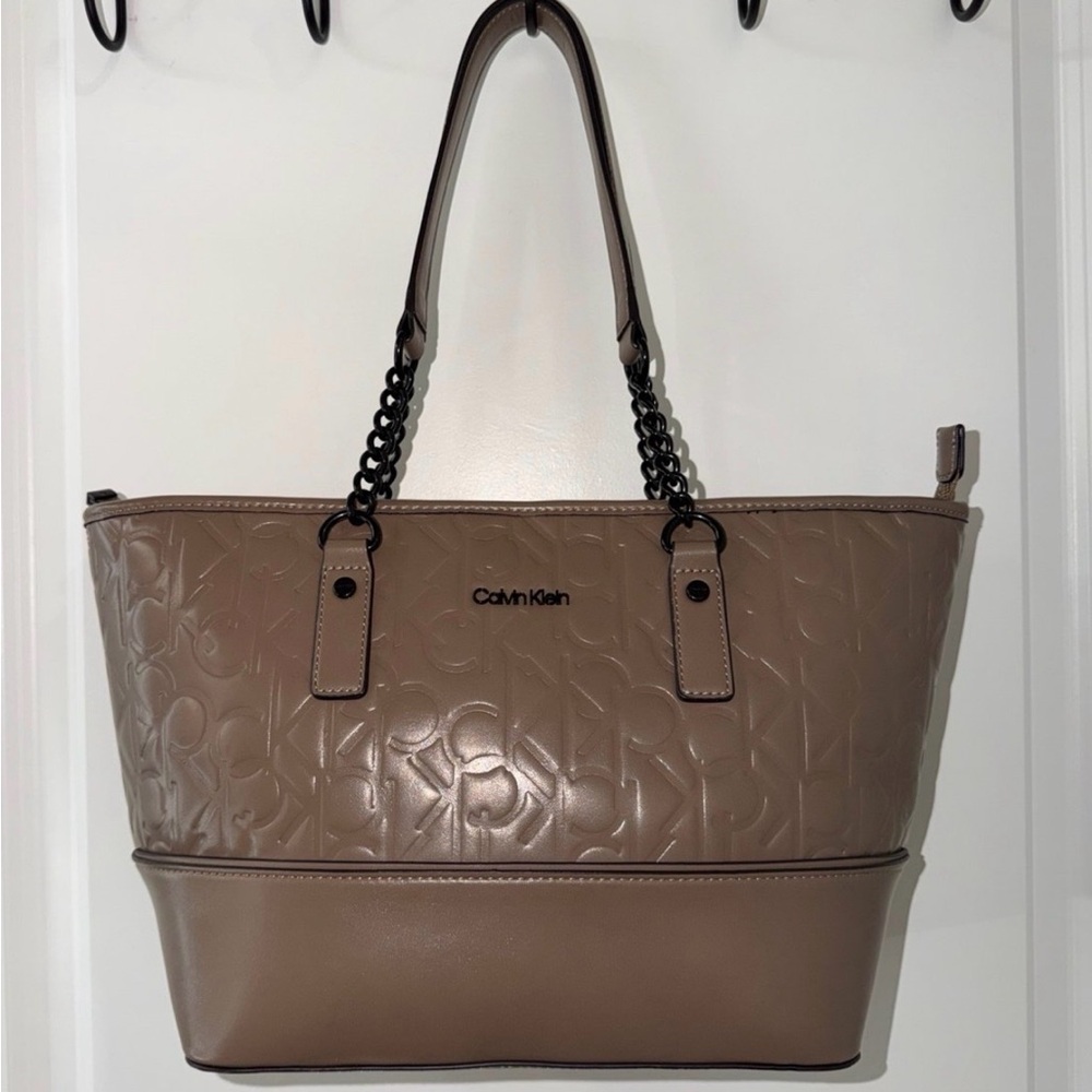 Calvin Klein Embossed Taupe Tote Bag